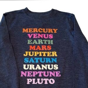 Cat & Jack Kids X/S (4/5) Blue Heather Long Sleeve Outer Space Planets Tee